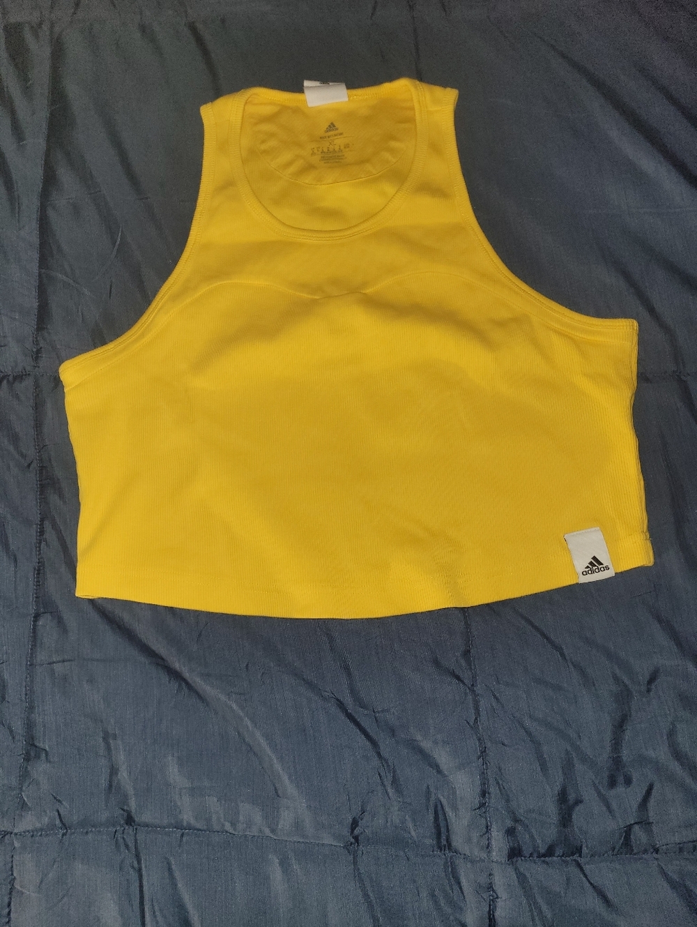 adidas Bright Yellow Ribbed Racerback Crop Tank Sz XL